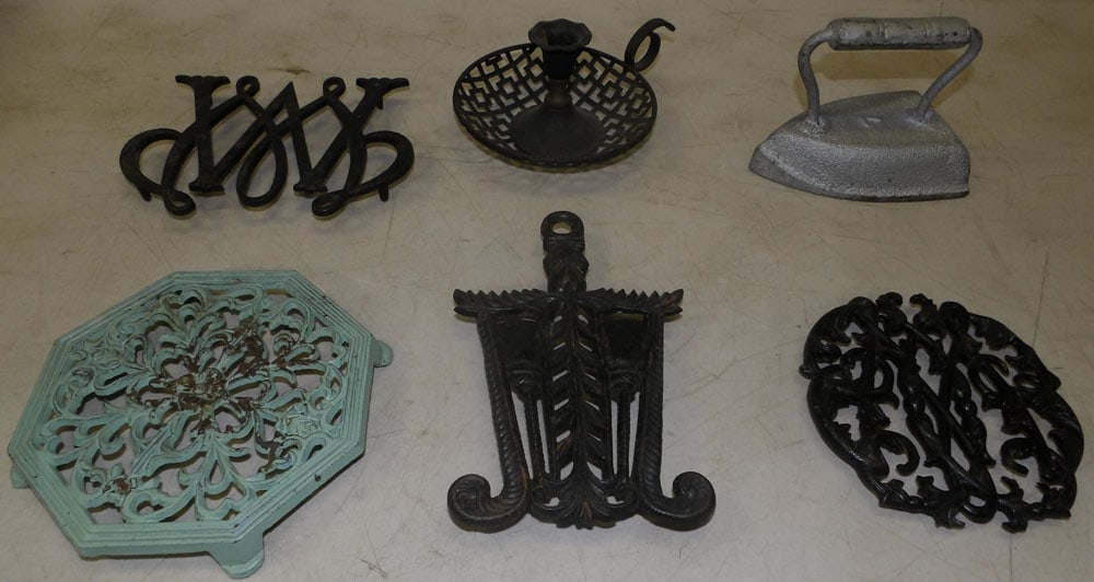 Lot of Cast Iron Trivets, (Some VA Metalcrafters), & Flat Iron (1 of 3)