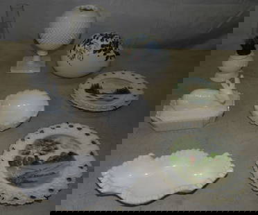 Lot of Milk Glass Items: Lot of Milk Glass Items. Up to 7" H 4 1/2" W 2 1/2" D ALL DESCRIPTIONS AND ANY CONDITION STATEMENT GIVEN BY LANGSTON AUCTION GALLERY ARE STRICTLY OPINIONS AND LANGSTON'S SHALL HAVE NO RESPONSIBILITY