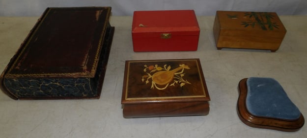 Lot of Wood & Leather Bound Dresser Boxes