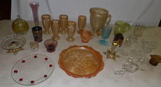 Lot of Vintage Colored Glass & Carnival Glass Items