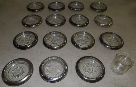 Lot of Glass & Silver Plated Rim Coasters