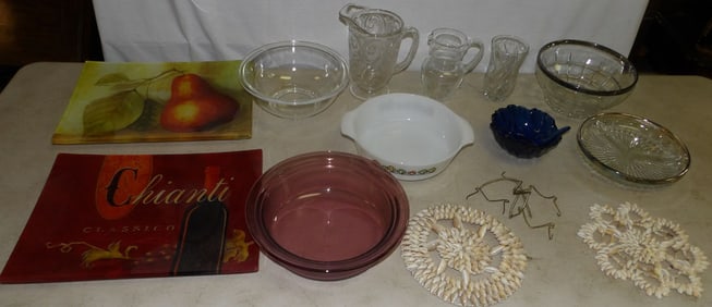 Lot of Glass Items & Shell Place Mats