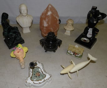 Lot of Resin Figurines, Sensor, & Stone Lamp