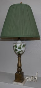 handpainted milk glass and marble base lamp