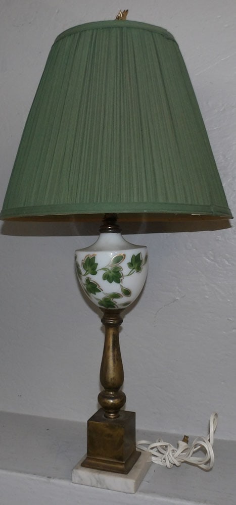handpainted milk glass and marble base lamp (1 of 3)