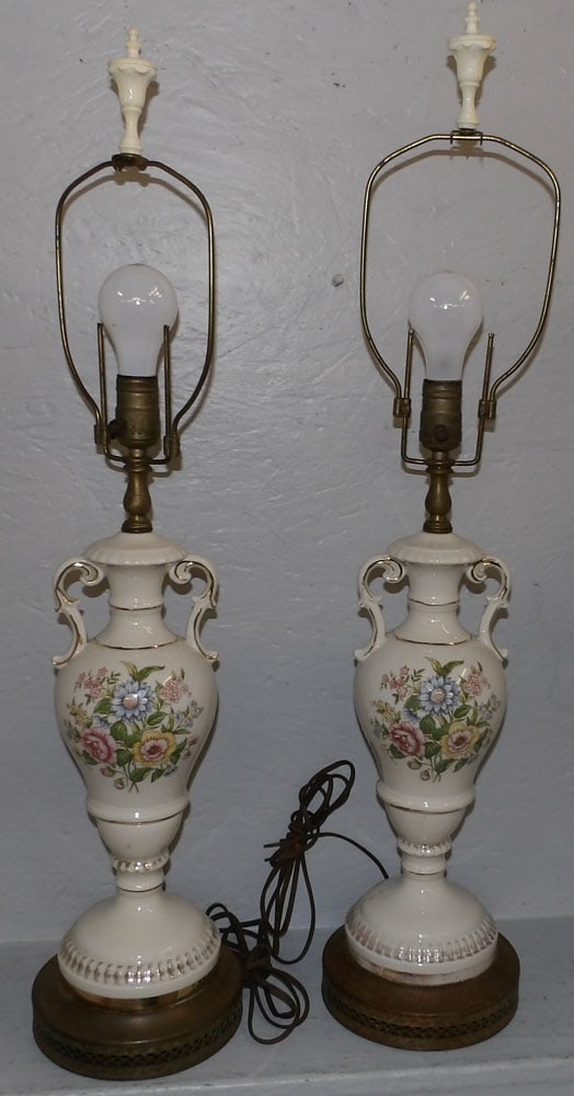 pair of painted porcelain urn lamps  (1 of 3)