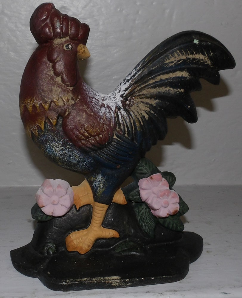 painted cast iron rooster door stop  (1 of 2)