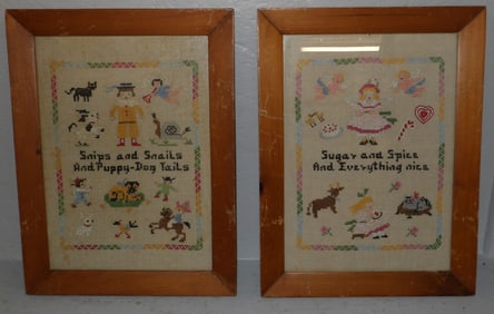 2 framed cross stitch needleworks