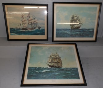 3 framed ship prints