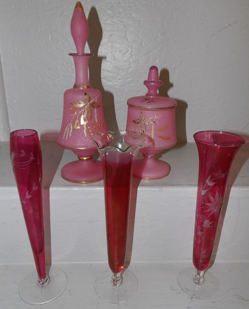 lot of opaline and cranberry glass items (1 of 3)