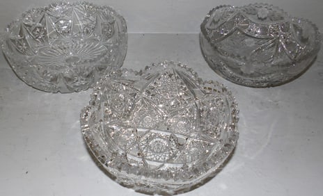 3 cut glass bowls