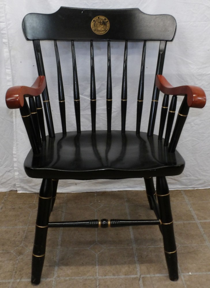black lacquered and cherry college arm chair by Bent Brothers : black lacquered and cherry college arm chair by Bent Brothers . 35 1/2" H 23 1/2" W 20" D ALL DESCRIPTIONS AND ANY CONDITION STATEMENT GIVEN BY LANGSTON AUCTION GALLERY ARE STRICTLY OPINIONS AND LANGS