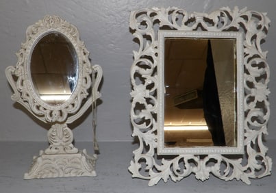 2 painted cast iron dressing mirrors