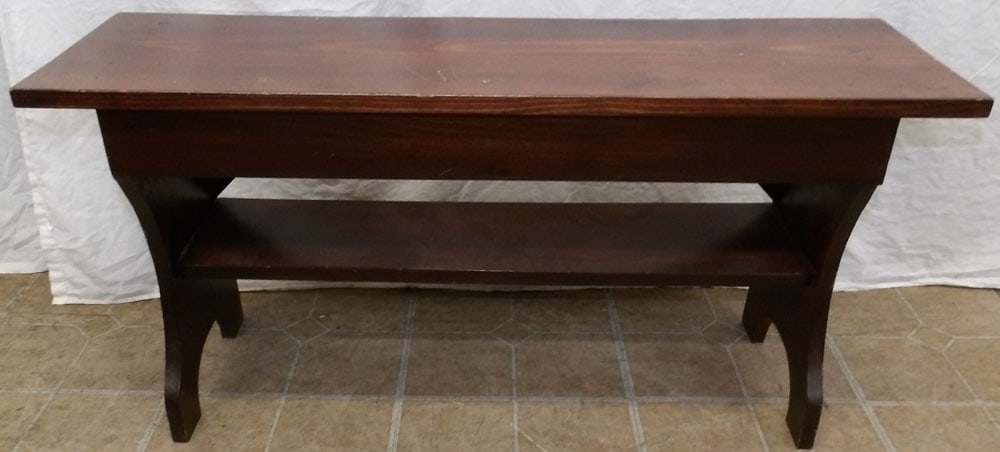 pine bench : pine bench . 17 3/4" H 36" W 11" D ALL DESCRIPTIONS AND ANY CONDITION STATEMENT GIVEN BY LANGSTON AUCTION GALLERY ARE STRICTLY OPINIONS AND LANGSTON'S SHALL HAVE NO RESPONSIBILITY FOR ERRORS OR OMISSI