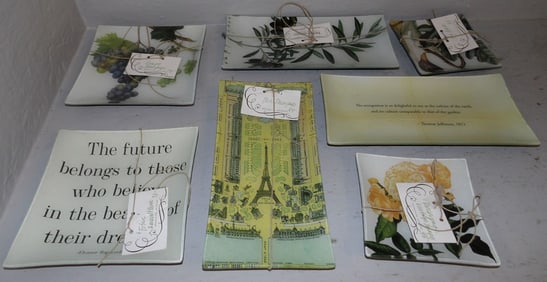 lot of decoupage decorated glass trays