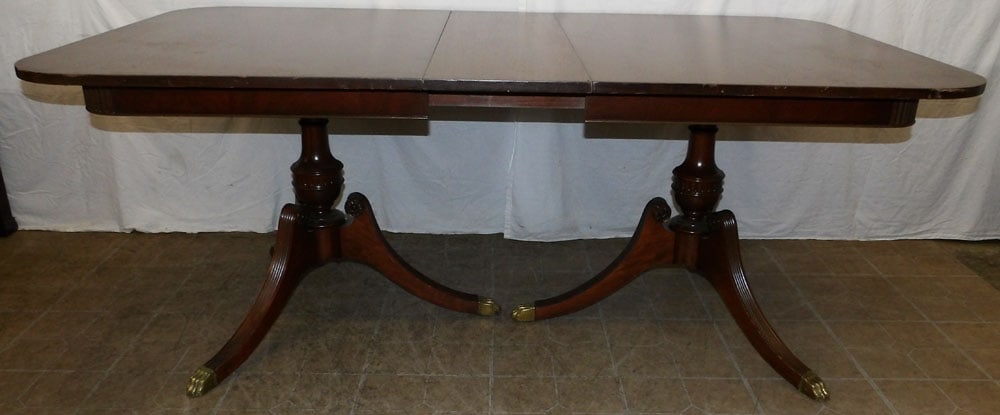 mahogany two pedestal dining table with one leaf (1 of 5)