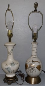 two painted porcelain vases made into lamps