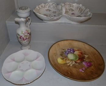lot of hand painted porcelain items including Limoges oyster plate
