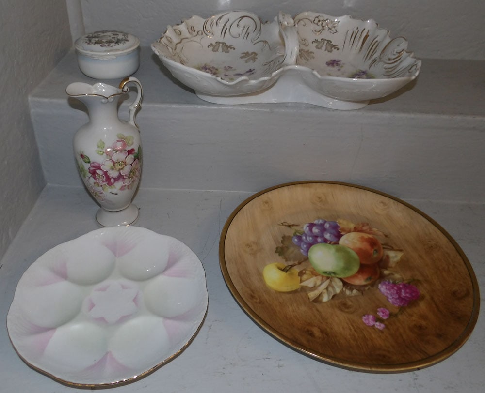 lot of hand painted porcelain items including Limoges oyster plate (1 of 4)