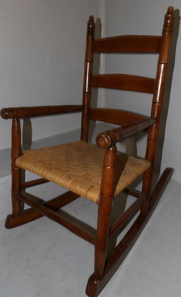 antique faux bamboo maple child's rocker with split oak seat  (1 of 3)