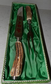 stag horn handle & decorated carving set by Baron Solingen Germany