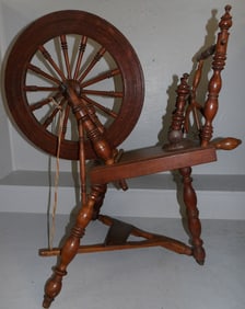 antique oak and walnut flax wheel