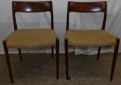 pair of teak wood Mid Century Modern side chairs