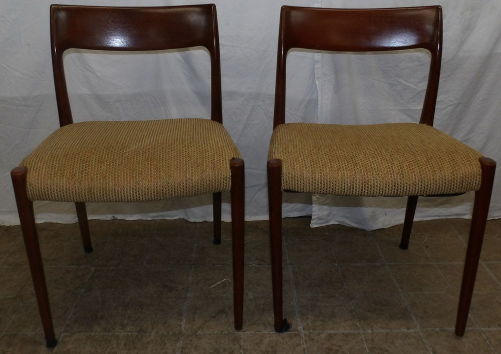 pair of teak wood Mid Century Modern side chairs  (1 of 4)
