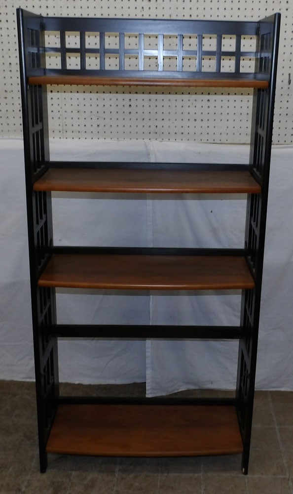 cherry modern folding shelf : cherry modern folding shelf . 60 1/4" H 29" W 12" D ALL DESCRIPTIONS AND ANY CONDITION STATEMENT GIVEN BY LANGSTON AUCTION GALLERY ARE STRICTLY OPINIONS AND LANGSTON'S SHALL HAVE NO RESPONSIBILITY FOR