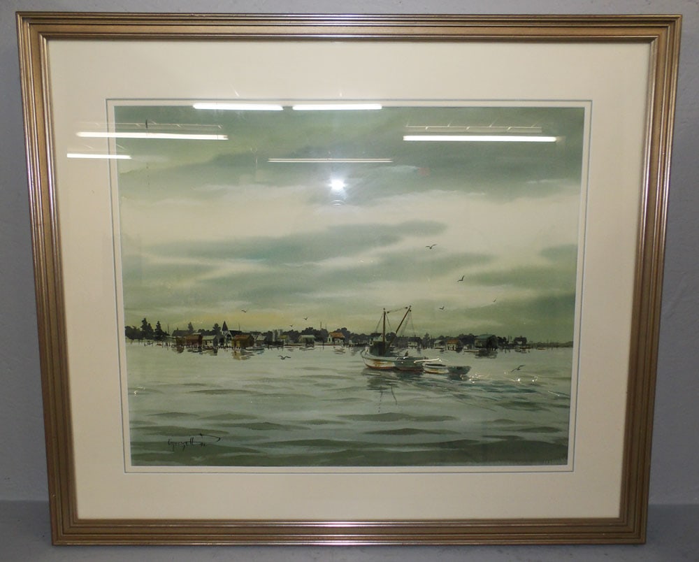 framed watercolor coastal scene signed by artist (1 of 6)