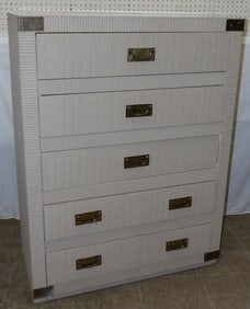 modern painted & brass bound 5 drawer chest by Lea