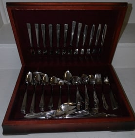 stainless steel flatware in wood box