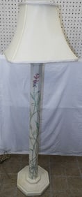 floral painted wood floor lamp