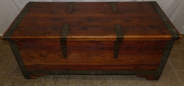 antique cedar and metal bound blanket chest