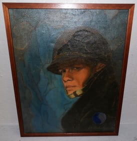 antique oil on canvas of soldier signed by artist, (Provenance on back)