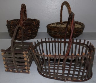 lot of twig woven baskets