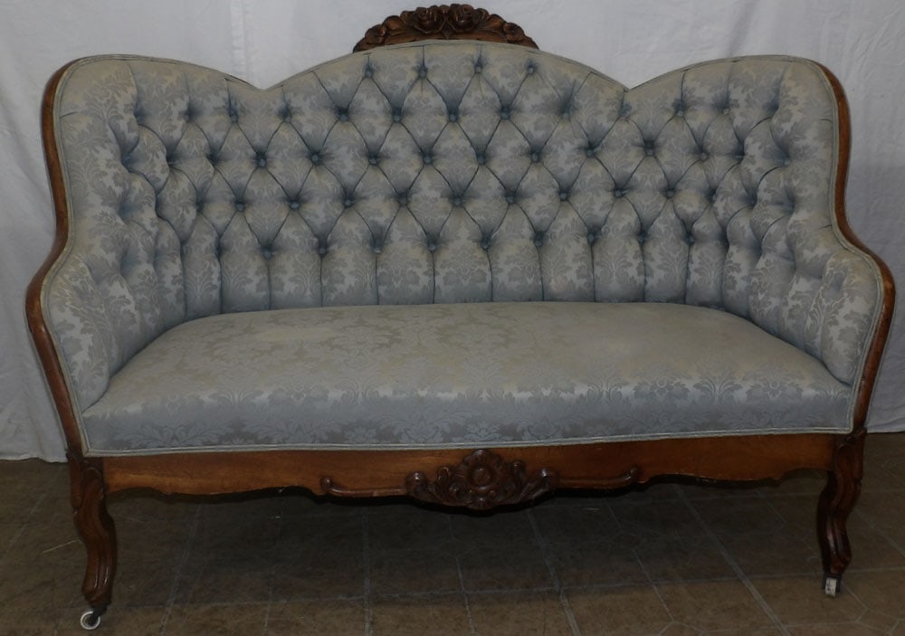 antique walnut and upholstered Victorian love seat  (1 of 6)