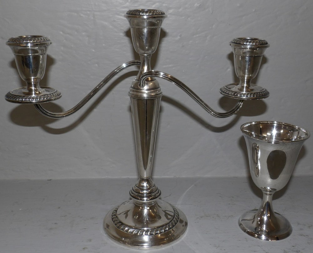 sterling weighted candelabra and sterling lord saybrook international goblet (1 of 4)