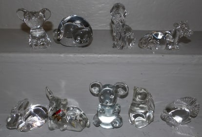 9 crystal figural paperweights