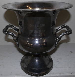 silverplated champagne bucket : silverplated champagne bucket . 10" H 10" Dia. ALL DESCRIPTIONS AND ANY CONDITION STATEMENT GIVEN BY LANGSTON AUCTION GALLERY ARE STRICTLY OPINIONS AND LANGSTON'S SHALL HAVE NO RESPONSIBILITY FOR ERRO