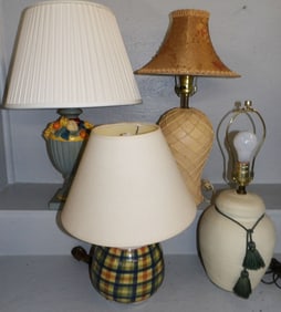 lot of four ceramic and pottery lamps