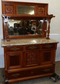 cherry victorian marble top sideboard with mirror back