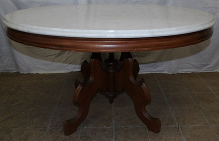 walnut victorian marble top oval coffee table