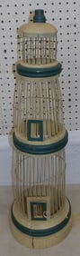 painted wood and wire bird house