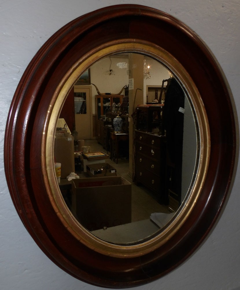 antique walnut oval shadow box frame mirror (1 of 3)