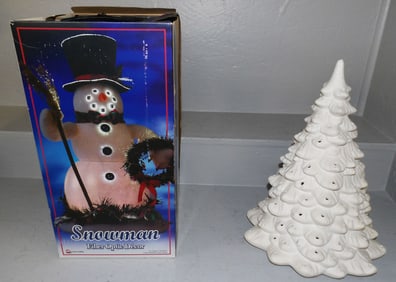fiber optic snowman and ceramic Christmas tree