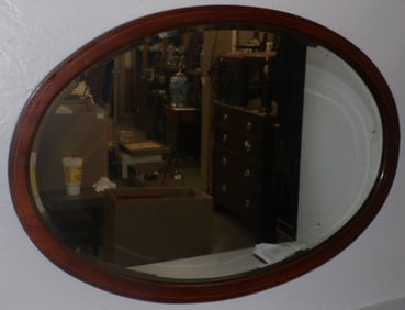 antique mahogany inlay oval frame bevel edge mirror