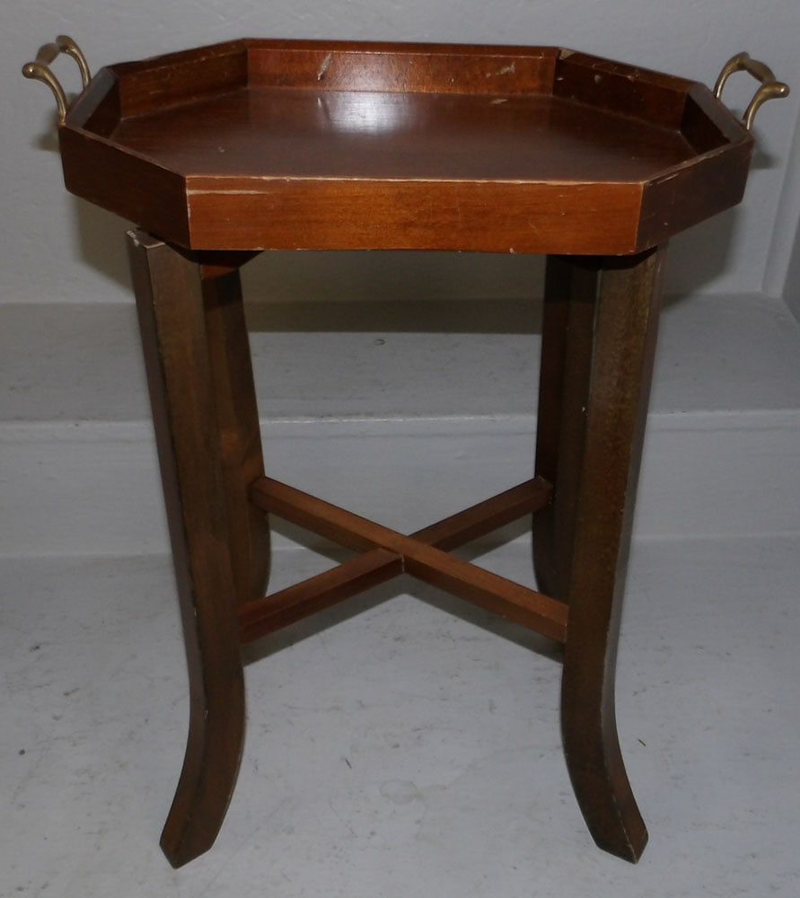 mahogany tray top stand with brass handle  (1 of 7)