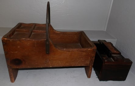 antique rosewood shoe shine box and pine tool box