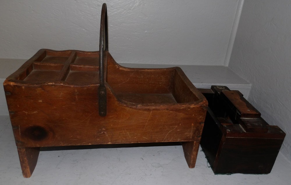 antique rosewood shoe shine box and pine tool box  (1 of 2)